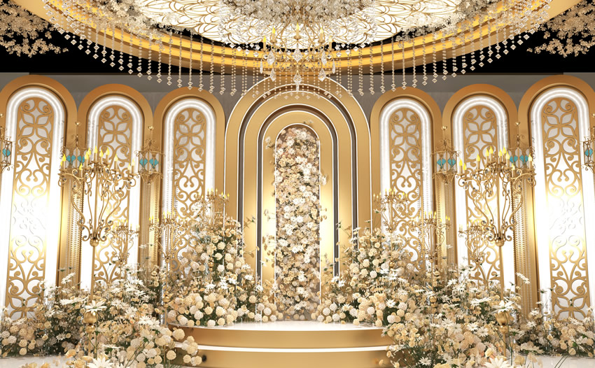 临邑香槟色调婚礼堂效果展示